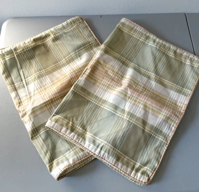 Countryside Pillow Shams Set of 2 QUEEN Plaid Green + Cream French Country Chic - Image 1 of 4