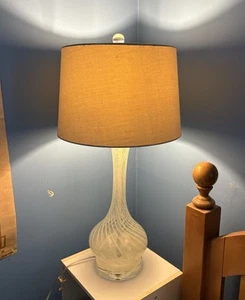 Vintage Authenic Murano MCM White Swirl Blown Glass Lamp Made In Italy - Picture 1 of 4