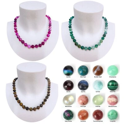 Collana Girocollo Pietre Dure Perline 10mm da Donna Elegante Naturale 48cm - Immagine 1 di 2