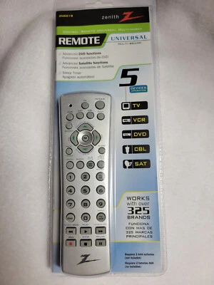 New Zenith ZN5015 Universal 5 Devices Remote Control TV/VCR/DVD/CABLE/SAT - Image 1 of 3