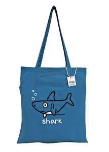 REUSABLE BAG: cute SHARK Denim blue cotton tote. Ideal gift. - Picture 1 of 16