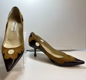 Jimmy Choo Two Tone Suede Leather Cut Out Kitten Heel Pumps Sz 36 - Picture 1 of 11
