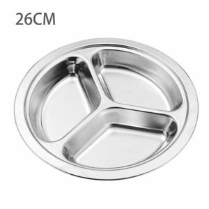 Stainless Steel 3Compartment Divided Plate Food Serving Lunch Dinner Dish Tray
