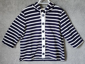 Orvis Women's 3/4 Sleeve Button Up Hoodie Navy & White Striped Nautical Size L - Picture 1 of 12