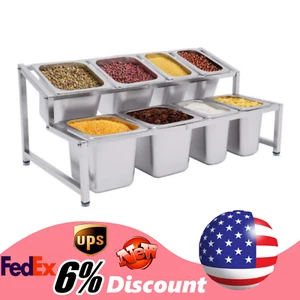 2-Tier 13.8"-23.6" Expandable Spice Rack Seasoning Holder with 8 Pans Stainless - Picture 1 of 22