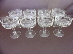Set Of Eight Vintage Cut Lattice Band Champagne/Sherbet Glasses - Picture 1 of 8