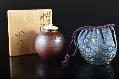 N4298: XF Japanese Bizen-ware TEA CADDY W/High Class Lid W/Cover W/signed Box • 64.99$