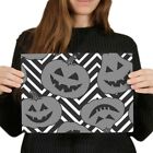 A4 BW - Scary Pumpkins Halloween Pattern Poster 29.7X21cm280gsm #36375