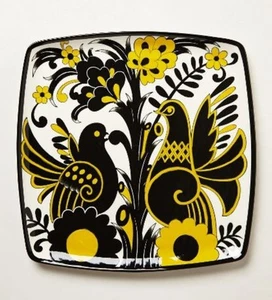 Anthropologie Hand Painted Taiga Platter 1"H 16"W Large Black Yellow Platter - Picture 1 of 11