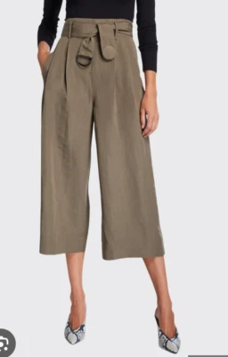 AKRIS PUNTO Fiorella Cropped Wide Leg Pants Womens 6 Brown Linen Missing Belt - Image 1 of 4