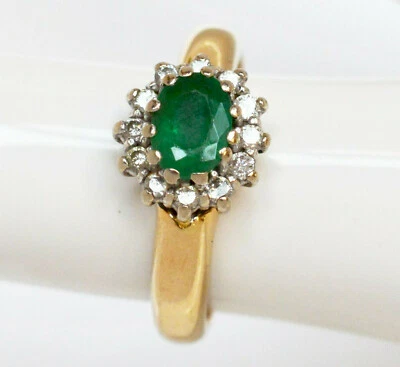 Damenring 14 Karat 585 Gold 5 g Gelbgold Weißgold Brillanten Smaragd 0,90ct Gr57 - Bild 1 von 2