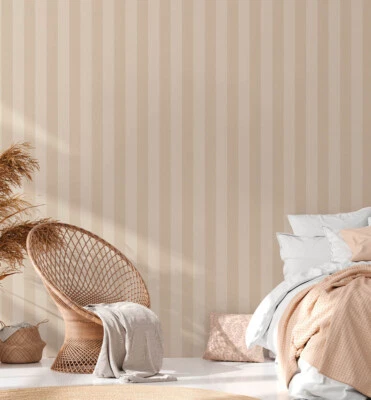 Papel tapiz no tejido patrón rayas lino aspecto beige crema 38665-2 (3,55£/1m²) Foto 1 de 4