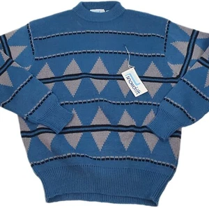 Vintage 80s Snowdrift Diamond Stripe Knit Sweater Men's L NWT Deadstock RARE - Picture 1 of 12