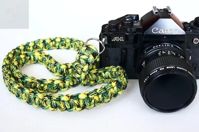 GREEN YELLOW CAMOUFLAGE PARACORD CAMERA 36" NECK STRAP DSLR SONY CANON NIKON FUJ - Image 1 of 4