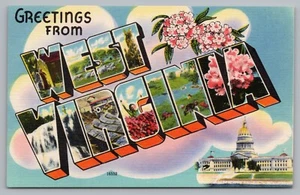 Postcard Large Letter Greetings from West Virginia State Capitol Bldg Unposted - Picture 1 of 2