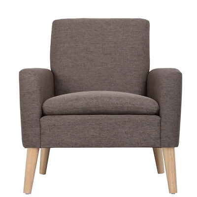 Moderna silla de acento tapizada de tela sillón salón sofá individual de madera Foto 1 de 4