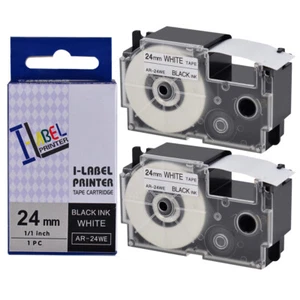 2PK Black on White Tape Cartridge XR-24WE for Casio KL7000 EZ Label 24mm - Picture 1 of 12