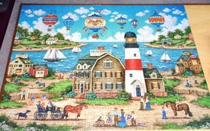 MasterPieces Heartland BALLOONS OVER THE BAY 550 pc Hot Air Balloons Lighthouse - Picture 1 of 4