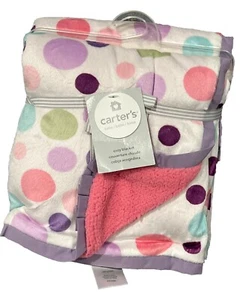 Carters Polka Dots Baby Blanket Pink Sherpa Purple Ruffle Trim Colorful Dot New - Picture 1 of 6