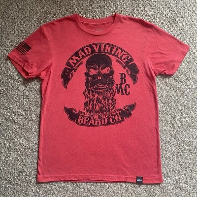 Camiseta Mad Viking Beard Co Para Hombre Mediana Roja Manga Corta Calavera Ligera RARA Foto 1 de 4