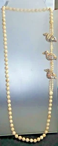 Vintage Asymmetrical Stone Bead Necklace w/Ducks 31" - Picture 1 of 3