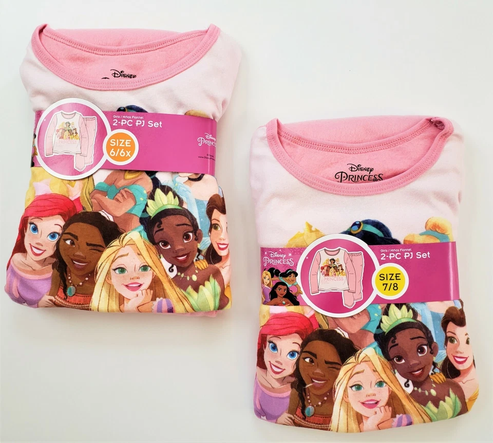 DISNEY PRINCESS PINK GIRLS SIZE 6/6X OR 7/8 FLANNEL 2-PIECE PAJAMAS NWT NEW - Image 1 of 1