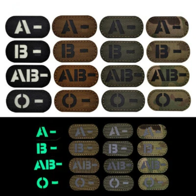 IR Reflective Blood Type Hook Loop Patch A- B- AB- O- Neg Emblem Fastener Badge - Image 1 of 2