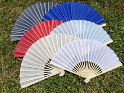 Abanico de seda para favor de boda, abanico de seda para ceremonia de boda, azul, rojo, blanco,... Foto 1 de 4
