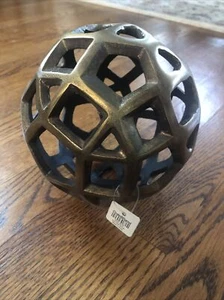 Crate & Barrel Pierced Metal Sphere Sculpture 6.25” Diameter Brass Colored - Picture 1 of 6