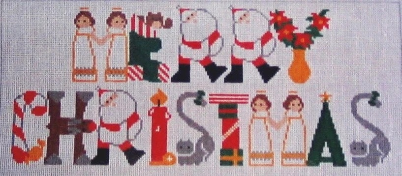Merry Christmas Banner Hand Painted Needlepoint Canvas - Image 1 of 1