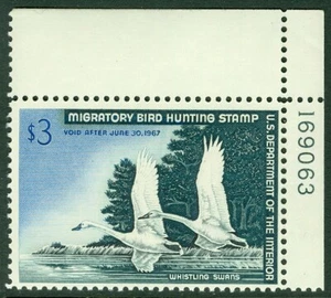 EDW1949SELL : USA 1966 Scott #RW33 Beautiful MNH Plate number single. Cat - Picture 1 of 2