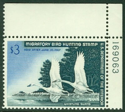 EDW1949SELL : USA 1966 Scott #RW33 Beautiful MNH Plate number single. Cat - Image 1 of 2