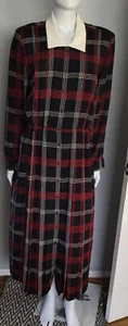 Vintage 80’s Retro Plaid Secretary Style Midi Dress Size 10 - Picture 1 of 9