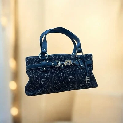 Bolsa de mão Etienne Aigner tecido elegante design paisley pendurar etiqueta charme 46852. - Imagem 1 de 4