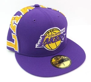 New Era 59FIFTY NBA LA Los Angeles Lakers Big Text Purple Fitted Size 7 Cap Hat - Picture 1 of 8