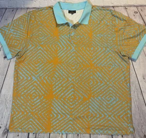 DIYANU MODERN AFRICAN PRINT SHORT SLEEVE POLO SHIRT MENS SIZE 3XL Orange/Blue - Picture 1 of 17