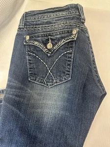 Miss Me Jeans Womens 29x32 Blue Signature Boot Embellished Pockets JW5180B7 - Picture 1 of 7