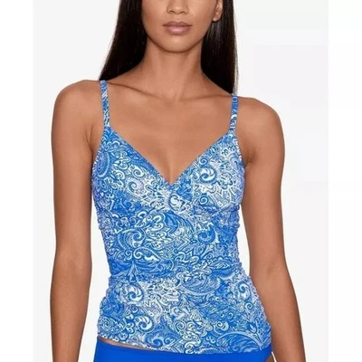 LRL Ralph Lauren Paisley Twist Front Tankini Top Blue White Underwire Size 10 - Image 1 of 4