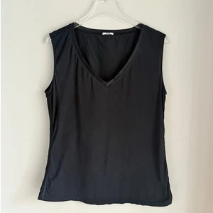 Camiseta sin mangas Wolford Ontario talla grande 59244 cuello en V negra satinada minimalista - Imagen 1 de 5