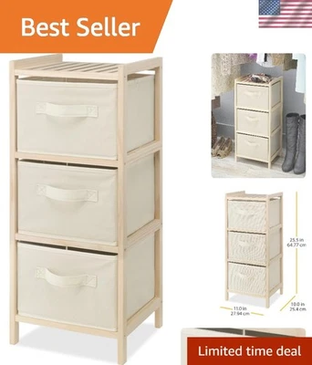 Elegante organizador de cofre de madera de 3 cajones con contenedores de tela - almacenamiento compacto y seguro Foto 1 de 4