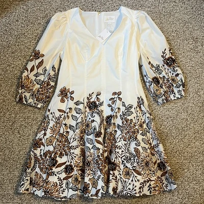 NWT Lilly Pulitzer Ash Dress Size 8 Coconut Take Meowt Engineered Woven Cotton - Image 1 of 4