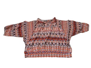 UMGEE Tribal Print Cold-Shoulder Bluse mit Krawatte orange schwarz blau beige Halloween - Bild 1 von 8