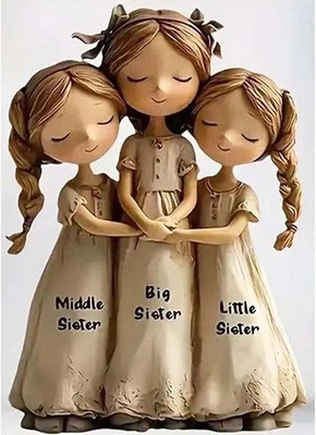 Kits de pintura de diamantes de tres hermanas para adultos, 5D 12x16 pulgadas, niña de dibujos animados  Foto 1 de 4