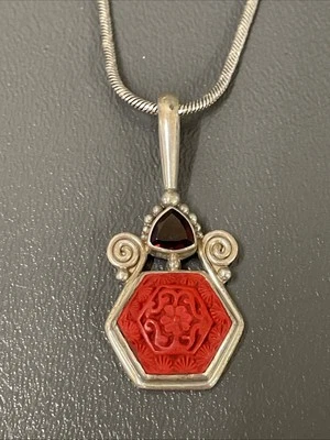 Colgante Sajen de Colección Plata de Ley Cinabrio Rojo Granate .925 Foto 1 de 4