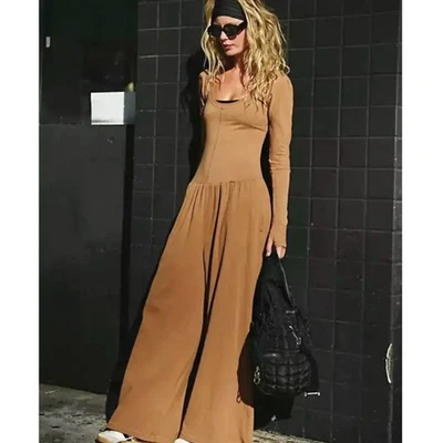 Mono Free People Hot Shot Pierna Ancha Único Manga Larga Camel Salón Boho NUEVO M Foto 1 de 4
