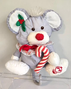 Vintage Fisher-Price Puffalump Gray Christmas Mouse Plush 1987 - Picture 1 of 13