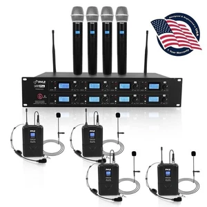 Pyle 8-Channel Wireless Microphone System 4 Mics, Belt-Packs, Headsets,Lavaliers - Picture 1 of 7