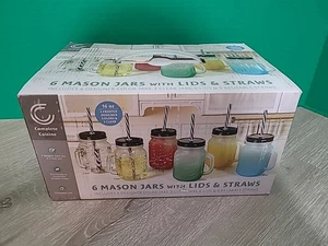 6 barattoli da muratore con coperchi e cannucce 16 oz cucina completa multicolore - Foto 1 di 4