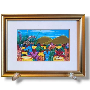 Pintura artística original nativa caribeña pueblo mujeres enmarcado artista firmado - Imagen 1 de 11