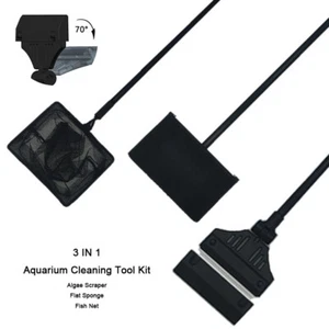 3 in 1 Fish Tank Cleaner Aquarium Glass Cleaning Kit Brush Scraper Fishnet Tools - Picture 1 of 10